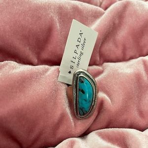 Silpada Sterling Silver R3482 Turquoise Ripple Statement Band Ring 925, Size 7